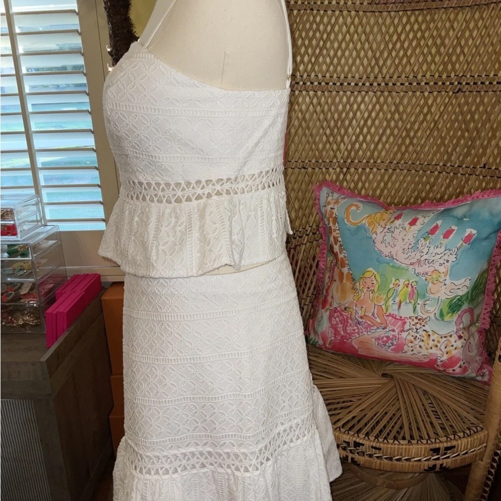 Lilly Pulitzer NWT Jan Peplum Crop Top & Skirt Set White Eyelet $228 Size 6 - Picture 7 of 15
